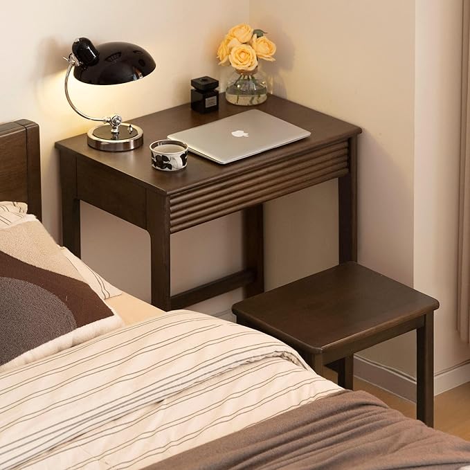 Walnut Finish Solid Wood Desk, Small Writing Desk Home Office Computer Desk for Small Spaces Study Bedroom Work 23.62" W