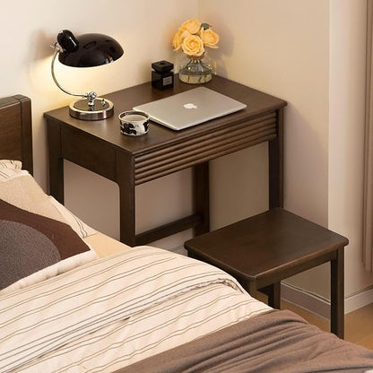 Walnut Finish Solid Wood Desk, Small Writing Desk Home Office Computer Desk for Small Spaces Study Bedroom Work 23.62" W