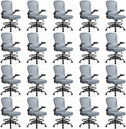 ErGear Drafting Chair,Tall Office Chair with Flip-Up Armrests, High Desk Chair Adjustable Height and Adjustable Footrest Ring, Ergonomic Standing Desk Chair with Lumbar Support, Blue,20 Pack