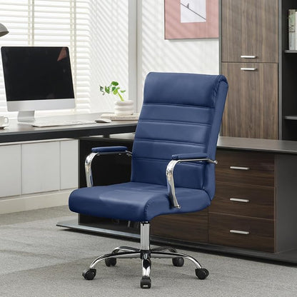 Modern Office Desk Chair, Conference Room Chairs, High Back Ergonomic Home ofiice Chair, Adjustable Height Swivel Executive Computer Chair with Armrest and Padded Seat (Blue)