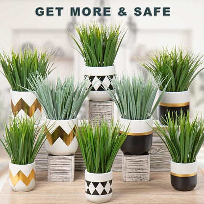 Hollyone Artificial Plants Small Faux Plant Decor Fake Potted Plant Faux Plants in Pots Fake Grass Pot for Home Table Office Desk Room Bathroom House Indoor Decorative Gifts