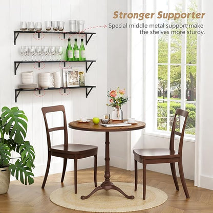 Forbena 48 Inch Long Floating Book Shelves for Wall Set of 3, Black Wall Bookshelves for Living Room, Large Heavy Duty Wood Wall Mounted Hanging Bookshelf for Bedroom Office Library Classroom