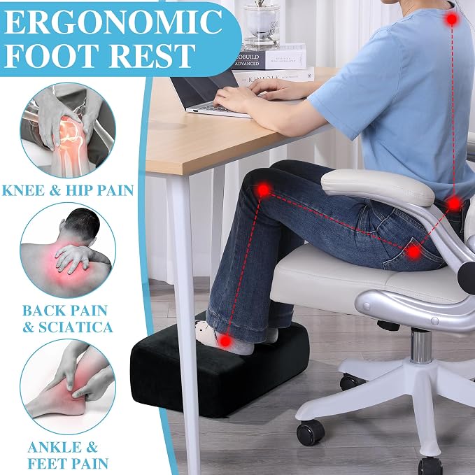 Under Desk Foot Rest, ROYALAY Ergonomic Office Footrest with 3 Adjustable Heights, High-Density Memory Foam Leg Rest for Home, Travel, Airplane with Washable Cover