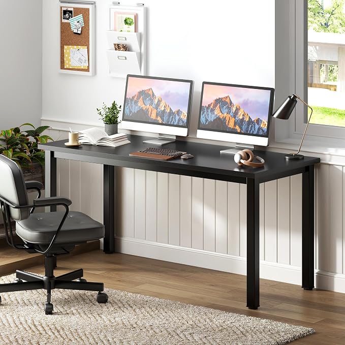 Need 54.3 Inch Large Computer Desk, Modern Simple Style Desk for Home Office, Basic Writing Table for Study Student, Black