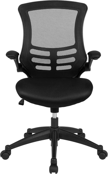 Flash Furniture Set of 8 Mid-Back Swivel Ergonomic Task Office Chairs with Flip-Up Arms, Black Mesh