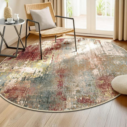RELEANY Washable Area Rugs 6ft Non-Slip Modern Abstract Soft for Living Room Entryway Bedroom Kitchen, Print Pattern, Brown Rust Red Green Blue Multi