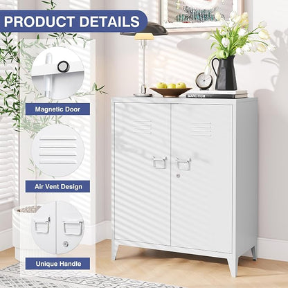 Metal Storage Cabinet,Home Office Cabinet with Doors and Adjustable Shelves,Locking Cabinet with Adjustable Leg Levelers Assembly Required(White)