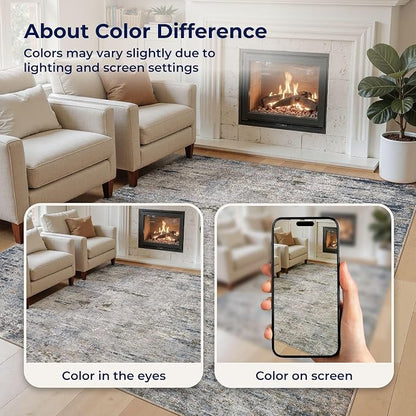 DMOYEST Area Rug Living Room Rugs - 6x9 Washable Large Soft Indoor Neutral Modern Abstract Low Pile Rug Carpet for Bedroom Dining Room Farmhouse Home Office - Blue/Grey/Brown