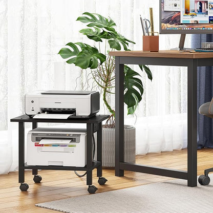 TUTOTAK 2 Tier Printer Stand, Rolling Printer Cart with Power Outlets and USB Ports, Mobile Printer Table with Wheels, for Under Desk, Office, Home, Black PS01BK001P