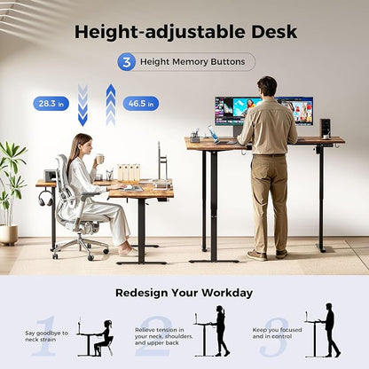 Agilestic Electric L Shaped Standing Desk 75 x 61 Inch with Power Outlet, Height Adjustable Corner Stand up Desk with Cable Management,Sit Stand Home Office Workstation with Splice Board, Rustic Brown