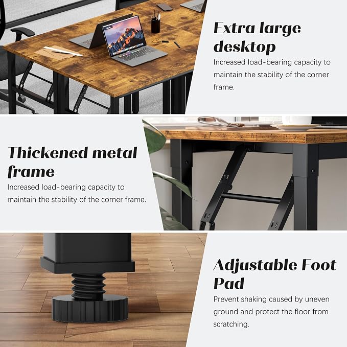 Need Office Computer Desk -35.8 L Sturdy and Heavy Duty Folding Laptop Table,Writing Table/Home Office Desk/Sewing Table, No Assembly Required, Rustic Brown & Black Frame