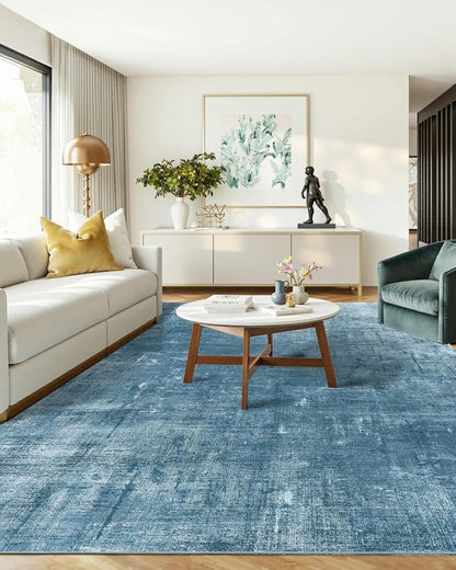 Latte&Fog 8x10 Area Rugs for Living Room, Large Blue Modern Abstract Washable Rug, Boho Non Slip Low Pile Carpet for Indoor Bedroom Dining Room, Office, Dorm, Classroom, Farmhouse and Kids Room - Blue