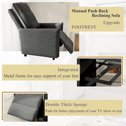 Recliner Chair for Women, Small Recliners for Small Spaces with High Back, Manual Push Back Nursery Chair Overstuffed High-Density Foam for Nursing Bedroom Living Room (Grey)