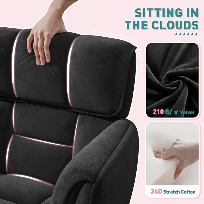 DurayLoly Home Office Chair with Wheels Soft-Touch Material,Modern Cute Vanity Chair with Back Adjustable Height Upholstered Comfy Desk Chairs with Side Pockets for Bedroom,Black