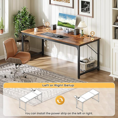PRAISUN 63 X 30 Inch Computer Desk with Power Outlets & USB-C Port,Larger and Longer Office Desk with Deeper Desktop, Study, Bedroom, Writing Work from Home Table, Metal Frame, Rustic Brown