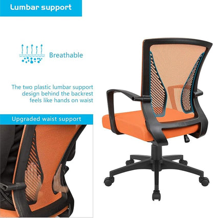 Furmax Office Chair Ergonomic Computer Desk Mesh Chair Mid Back Swivel Lumbar Support with Armrest (1, Orange)