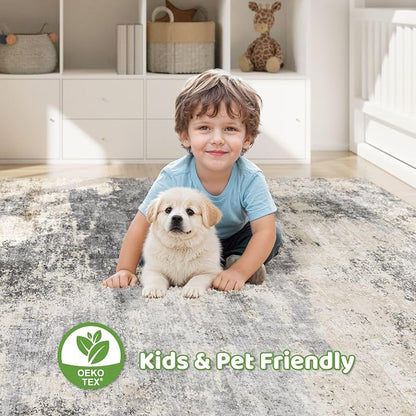 3x5 Rug for Living Room: Washable Large Abstract Modern Soft Rugs Stain Resistant Indoor Floor Non Slip Accent Carpet for Bedroom Nursery Playroom Office Dining Room Dorm Home Decor- Gray Brown