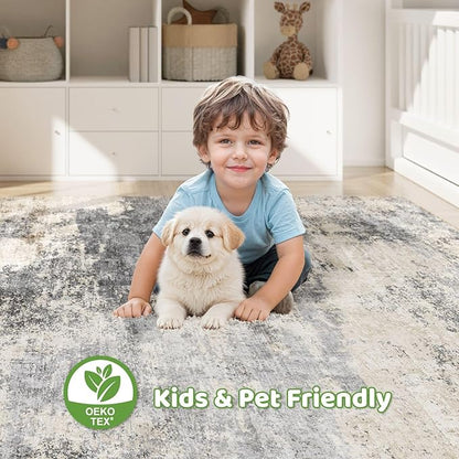 6x8 Area Rugs Living Room: Washable Large Abstract Modern Soft Rug Stain Resistant Indoor Floor Non Slip Accent Carpet for Bedroom Nursery Playroom Dining Room Office Dorm Home House- Grey Brown