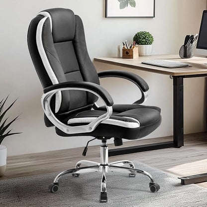 NEO CHAIR Office Desk Ergonomic Gaming Computer Chair High Back Adjustable PU Leather with Lumbar Support, Swivel Rolling Wheels, Executive Managerial Task Chair (Black)