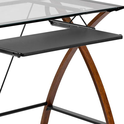 EMMA + OLIVER Glass Computer Desk with Pull-Out Keyboard Tray