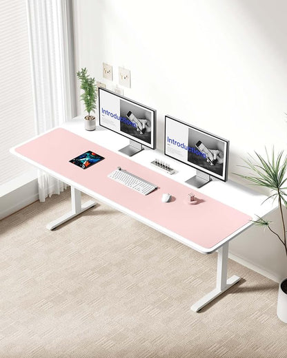 YSAGi Leather Desk Protector, Office Mat, Large Mouse Mat, Non-Slip PU Leather Blotter, Laptop Desk Mat, Waterproof Writing Pad for Office and Home(Light Pink, 63" x 17.2")