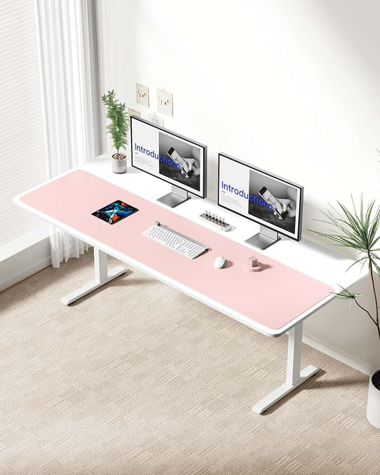 YSAGi Leather Desk Protector, Office Mat, Large Mouse Mat, Non-Slip PU Leather Blotter, Laptop Desk Mat, Waterproof Writing Pad for Office and Home(Light Pink, 63" x 17.2")