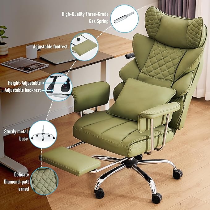 DYHOME 500 lbs Reclining Massage Office Chair with Foot Rest, Kneading Massage Home Office Chairs, High Back Office Desk Chair, Thicker Cushion, Big and Tall Ergonomic Chair for Heavy People, Green