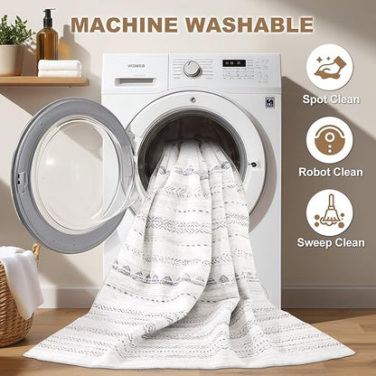 Nakagishi Runner Rug Kitchen Washable Rugs: 3x8 Non-Slip Boho Soft Modern Stain Resistant Indoor Floor Neutral Farmhouse Throw Carpet for Hallway Bathroom Laundry Room Entryway Bedroom- Grey