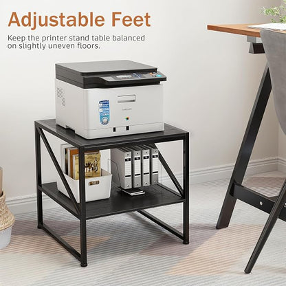 2-Tier Large Priner Stand with Storage Shelf, 20"×20" Under Desk Printer Table for Home Office, Mini Fridge Stand, End Table for Living Room, Heavy Duty Storage Rack for Scanner Fax Machine, Black