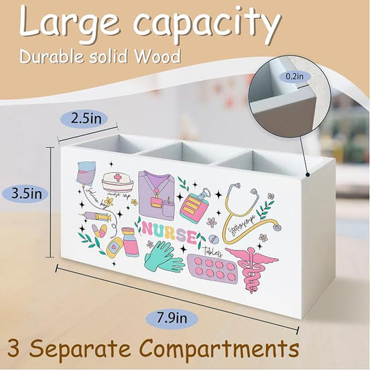Nurse Gifts Pen Pencil Holder Organizer for Desk, Nurse Appreciation Gifts, Gift for Nurses Nursing Students Wooden Box Block Sign for Home Office Tabletop Decor