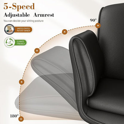 HeroSet Criss Cross Chair with Wheels & Armrests,Comfy Wide Vanity Chair,Scratch-Resistant Pu Leather Cross Legged Desk Chair,Height Adjustable Computer Office Desk Chairs for Home,Makeup,Bedroom