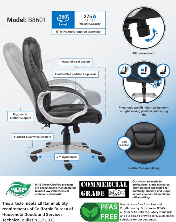 Boss Black No Tools Required Executive Leather Chair