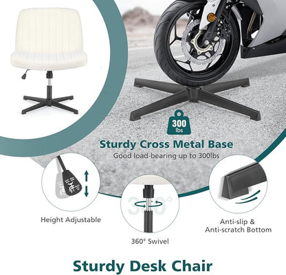 OLIXIS Criss Cross Chairs Legged Armless No Wheels Wide Seat Height Adjustable Swivel Rolling Padded Furry Cute Home Office Desk Seating for Bedroom, Student, Study Room
