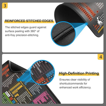 Kinevolve Mouse Pad for Windows Shortcuts – Small Window Cheat Sheet Desk Pad – 11.8"x9.8" Portable Computer Mousepad – Gaming, Office, Waterproof, Non-Slip, Stitched Edges