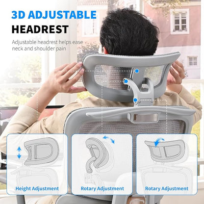 Mesh Ergonomic Office Chair with Footrest, Grey | High Back, Lumbar Support, Adjustable Headrest and Armrests, Gaming Chair,Home Office Desk Chair
