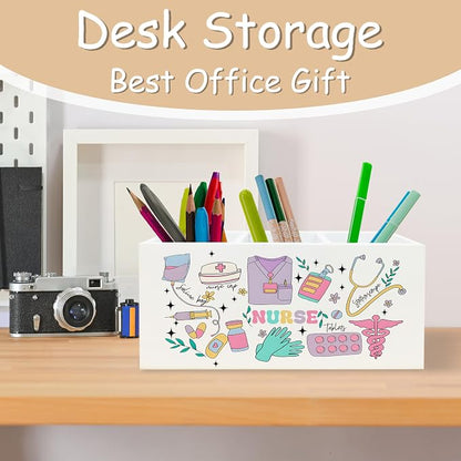 Nurse Gifts Pen Pencil Holder Organizer for Desk, Nurse Appreciation Gifts, Gift for Nurses Nursing Students Wooden Box Block Sign for Home Office Tabletop Decor