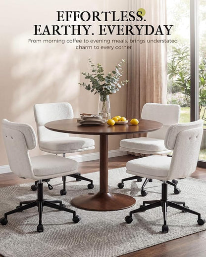 COMHOMA Home Office Desk Chairs with Ergonomic Curved Backrest, Mid Century Modern Vanity Chair with Wheel for Bedroom, Chenille Upholstered, White