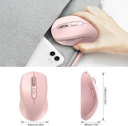 TECKNET Bluetooth Mouse (BT 5.0/3.0+2.4Ghz), 6-Level 4000 DPI Wireless Mice for Laptop, 2-in-1 Ergonomic Computer Portable PC Mouse, Silent Mouse with USB Receiver for Windows/Mac/PC/Notebook-Pink