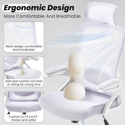 Fizzin Ergonomic Office Chair, 400 LBS Desk Chair with Adjustable Lumbar Support, High Back Breathable Mesh Computer Chair Rolling Work Swivel Task Chairs, Comfy Home Office Desk Chair (Lavender)