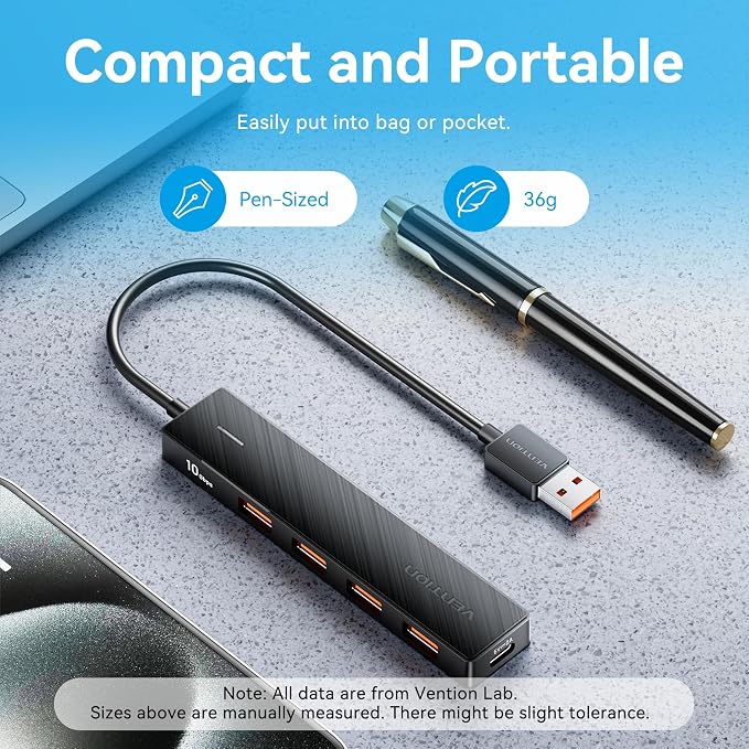 VENTION 10Gbps USB 3.2 Hub, USB Hub with 4 USB A 3.2 Ports, USB 3.2 Gen 2 Splitter USB Expander for Chromebook Surface Pro 3 iMac PS4 Laptop Xbox Flash Drive