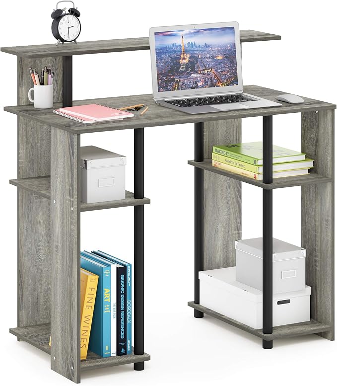Furinno JAYA Simple Design Computer Writing Desk, French Oak Grey/Black