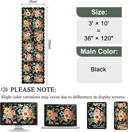 DUKINO 3x10 Washable Runner Rug, Non Slip Floral Ultra Soft Runner for Hallway, Lightweight Low Pile & Stain Resistant Long Throw Carpet for Kitchen, Bathroom, Entrance, Bedroom, Kids Room, Black