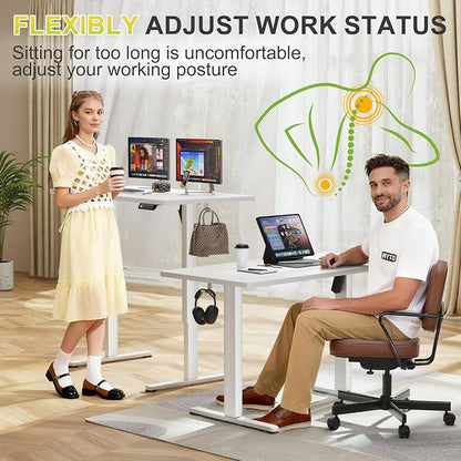 Furmax Electric Standing Desk, 40 x 24 Inches Sit Stand up Desk, Sit Stand Height Adjustable Home Office Desk with 4 Height Position Memory (White, 40)