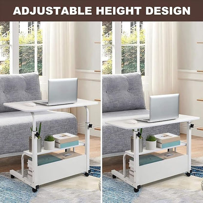 Laptop Desk Removable and Adjustable Height Table for Bedroom Bedside, Office Desk Home Writing Desk, Small Standing Desks with Storage TV Tray Table, Size 31.5 Inch White