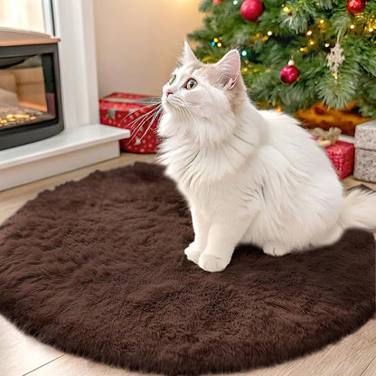 OLANLY Coffee Round Rugs for Bedroom - Machine Washable, 2 ft Circle Area Rugs for Living Room, Soft and Fluffy Shaggy Carpet for Teen Girls and Boys, Nursery Rooms, Dorms, Home Decor Aesthetic