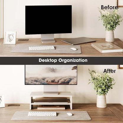 FITUEYES Monitor Stand - 2 Tier Computer Monitor Riser Shelf, Wood Desktop Stand for Laptop Computer Screen, Desk Organization, Office Supplies