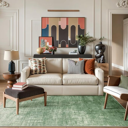 Lahome Green 5x7 Area Rugs,Boho Washable Living Room Rug Soft Bedroom Rug, Modern Abstract Ombre Non-Slip Low-Pile Throw Carpet for Dining Room Office Entryway(5'x7',Green)