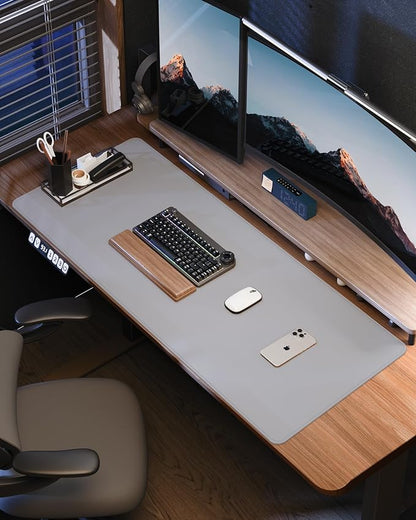AFIING Leather Desk Pad Protector- 48" x 17" Office Desk Mat, Non-Slip PU Leather Mouse Pad, Waterproof Desk Blotter Mat, Desk Cover Mat for Office and Home (Light Grey)