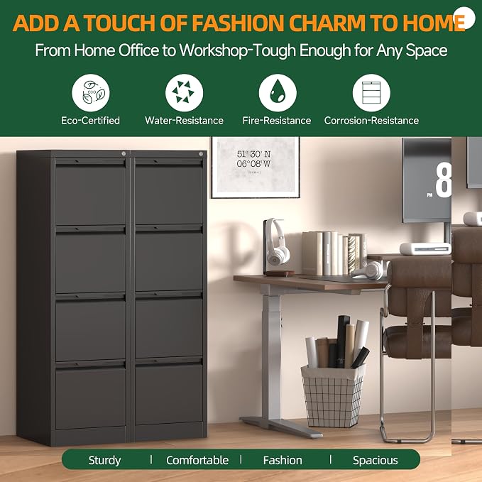 4 Drawer File Cabinet with Lock, Filing Cabinets for Home Office | Tall File Cabinet, Lockable File Cabinet, Metal File Cabinet for Letter/Legal/A4/F4 Size, Assemble Required