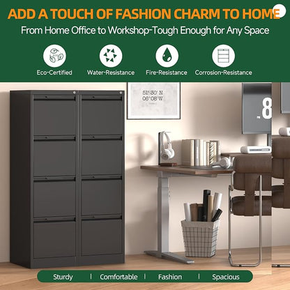 4 Drawer File Cabinet with Lock, Filing Cabinets for Home Office | Tall File Cabinet, Lockable File Cabinet, Metal File Cabinet for Letter/Legal/A4/F4 Size, Assemble Required